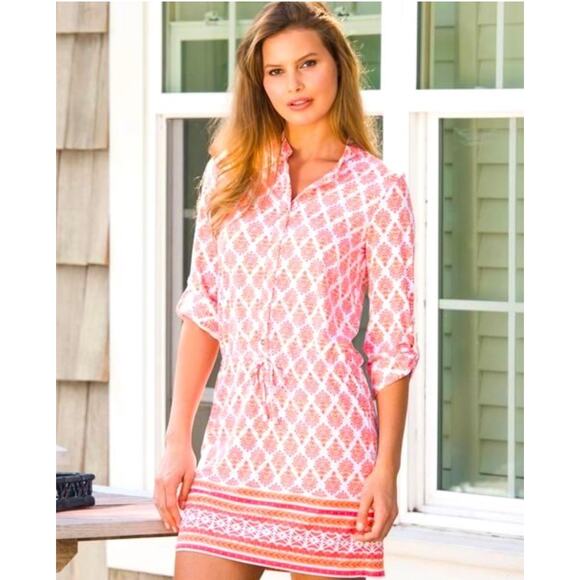 Cabana Life Nantucket Classic Shirt Dress Coral Sz XL UPF 50+ Drawstring Resort - Picture 1 of 13